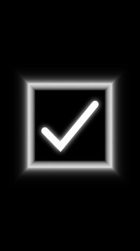 Tick correct animation outlines track a white neon check mark inside glowing frame borders Secure authentication portals emphasize verified system processing neatly