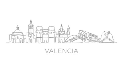 Obraz premium Valencia Skyline - Continuous Line Drawing of Spanish City Landmarks