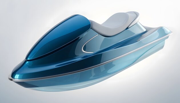 Modern blue and silver watercraft vehicle floating in a studio. Luxury jet ski product design and marine concepts. Futuristic water scooter displayed on a clean minimalist gradient background