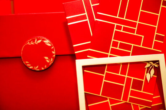 Luxury Red and Gold Geometric Chinese New Year Envelope Stationery
