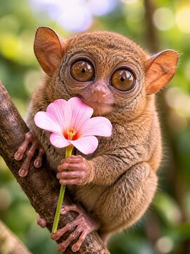 Tarsius with flower