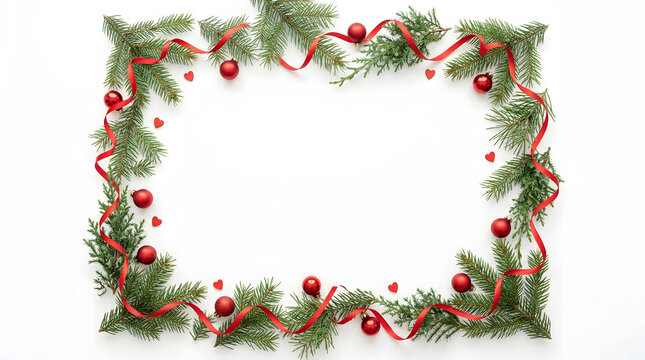 Elegant Christmas wreath frame with pine branches, red berries, and gold ribbon for festive holiday decor