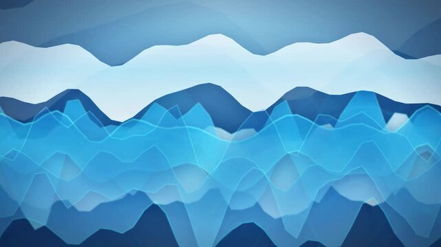 Abstract blue flowing waves with layered geometric shapes moving in a seamless digital animation