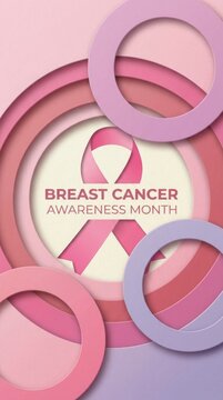 Circular layered pink ribbon breast cancer awareness month background for poster banner and social media design