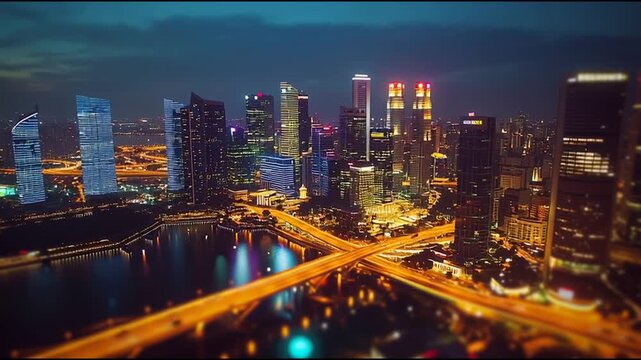Social media fo city and Smart digital Innovation city with connection network reciprocity over the cityscape. of future smart wireless city and social media networking systems that connects business