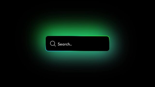 Glowing green neon search bar UI animation on dark background loop