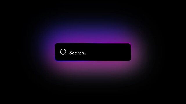 Glowing purple blue neon search bar UI animation on dark background loop