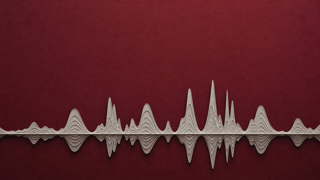 White audio waveform crossing a burgundy analog recording background