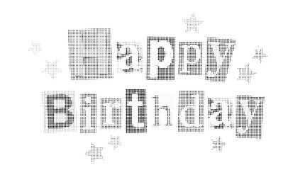 Obraz premium Happy birthday text with stars, halftone style illustration
