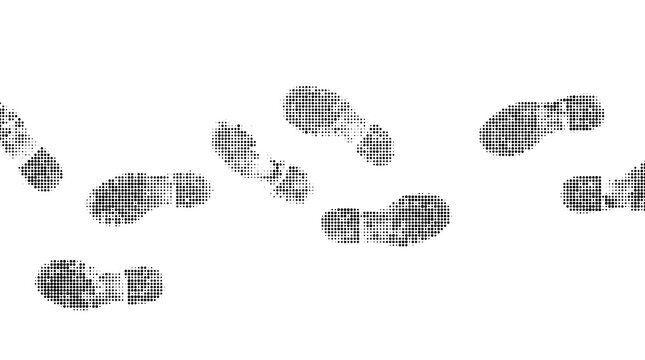 Halftone style shoe footprints walking path