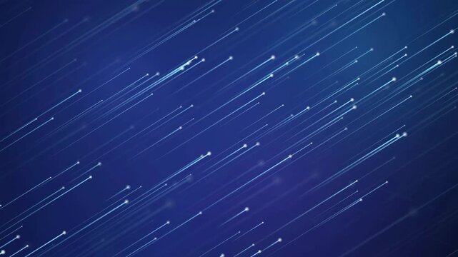 Abstract blue digital background with fast moving light streaks and glowing data particles
