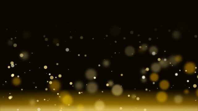 Golden glowing bokeh particles rising from luminous bottom baseline seamless loop motion background 4k