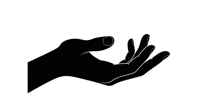 Open Black Hand Silhouette Reaching Upwards, Offering or Receiving Gesture