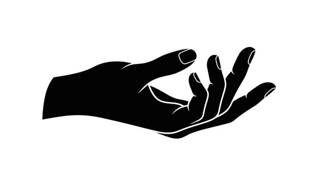 Open Black Silhouette Hand Reaching Out, Offering or Receiving, Isolated on White Background