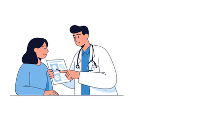 Fototapeta premium Doctor consulting patient, showing medical results on paper, healthcare concept