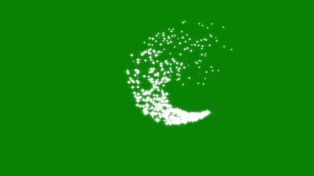 4k Glitter star sparkle line animation, white glitter light tail with glowing 2D star sparkle animation, fairy dust wand glitter stars trail transition on green screen.