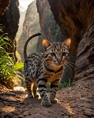 Fototapeta premium A marbled cat in a deep void canyon