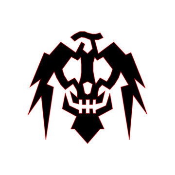 Stylized black eagle skull graphic with sharp wings and grimacing teeth design. Perfect for biker patches, streetwear brand logos, and dark fantasy art.
