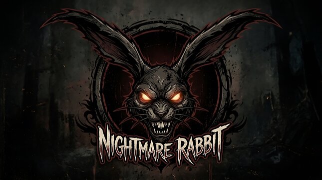 Ferocious dark nightmare rabbit character head featuring sharp teeth and glowing eyes isolated on white background