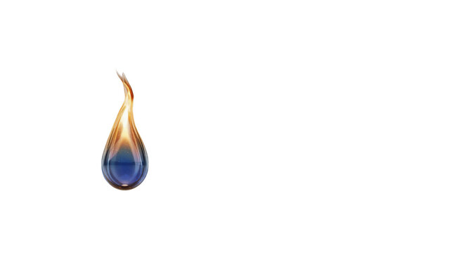 A single teardrop shaped glass sculpture with a gradient of blue at the base transitioning into a warm... isolated on a transparent background