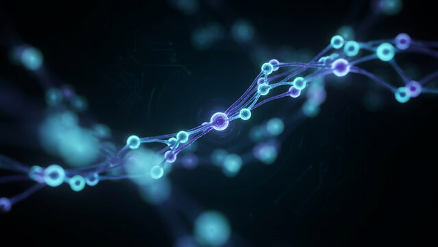 Abstract Glowing Digital Network Nodes and Futuristic Connection Lines
