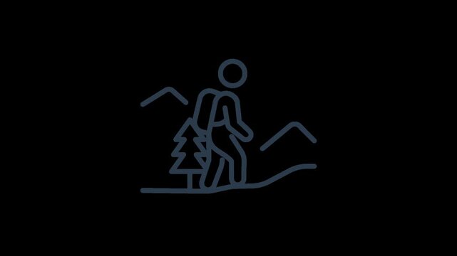 Hiking person icon animation walking past mountain tree outdoor