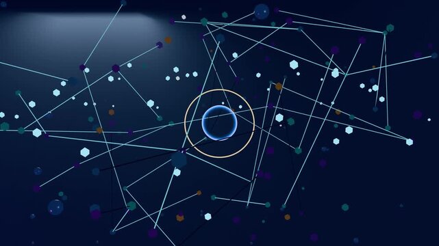 Abstract digital plexus network animation with glowing particles lines and geometric shapes