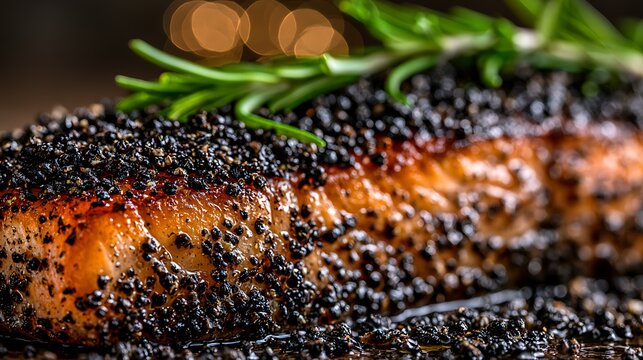 Buttery crust with herb flecks (rosemary, thyme, parsley) and cracked black pepper, tiny streaks of pan jus shining in the crevices