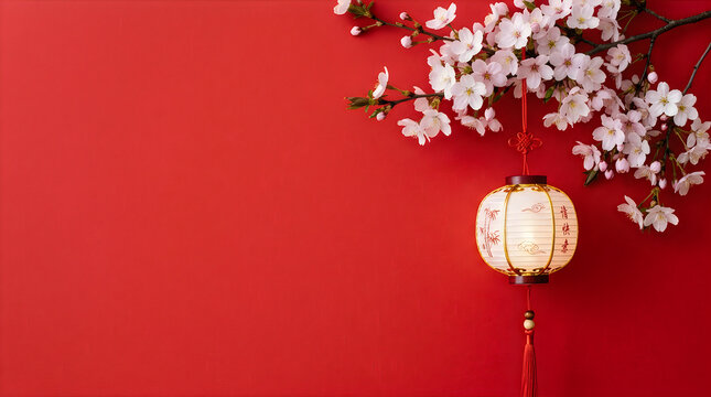 Celebrating the vibrant spirit of the lunar new year with traditional decorations and blossoming plum blossoms symbolizing hope and