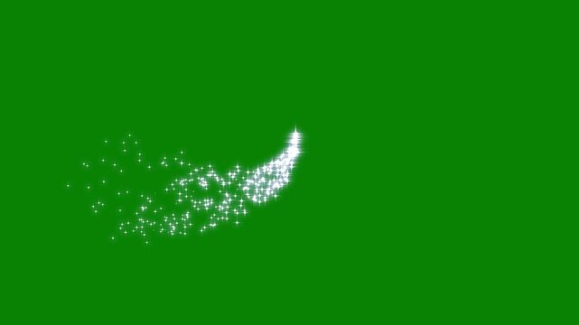 Glowing starlight glitter sparkle path, fairy dust wand glitter stars line trail transition, shining dust trail fairy sparkle burst, blinking cartoon shine stars on green screen background.4k