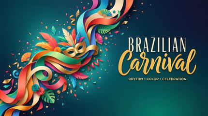Naklejka premium Brazilian carnival celebration with colorful dancers and festive costumes, joyful cultural festival, samba, parade, music and vibrant party spirit.