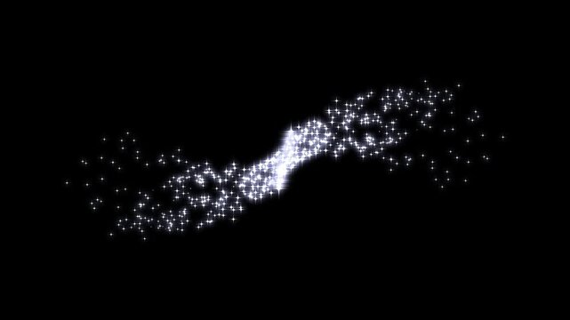 Luxury white glitter sparkles star line animation with fairy dust glow,  smooth particle motion graphics overlay on black screen background.magic dust sparkle transition.