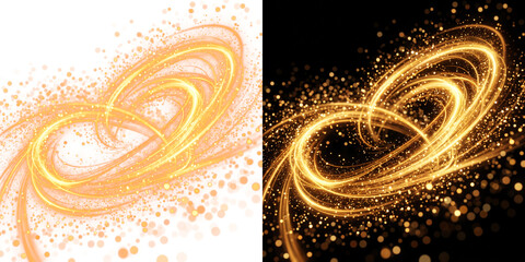 Golden light trails with sparkling glitter, glowing swirl effect, magic fire dust © Vectrology