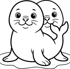 Fototapeta premium Cute cartoon seal pup coloring page for kids
