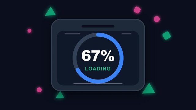 Blue Circular Progress Ring Loading Screen Interface Dark Flat Design