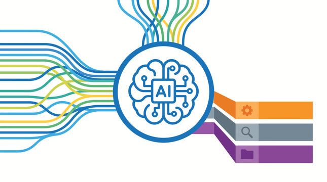 Conceptual Illustration of Neural Network Data Processing Flow and Artificial Intelligence Architecture