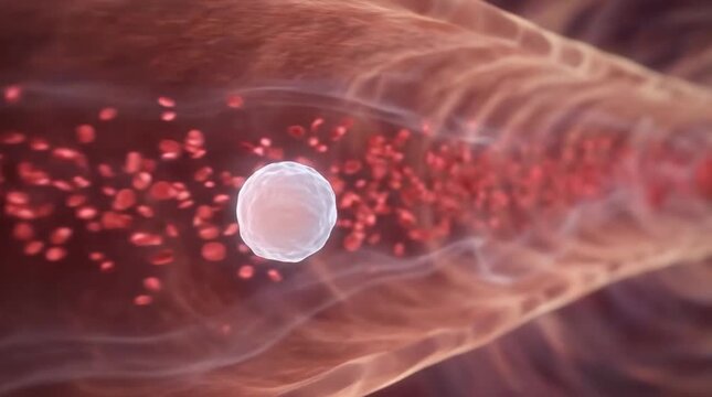 White blood cell flowing through blood vessel