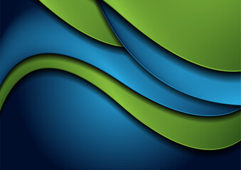 Fototapeta premium Blue and green liquid glossy waves minimal abstract elegant background. Vector design
