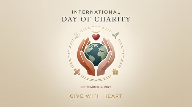 Hands cradling a globe with a heart international day of charity illustration