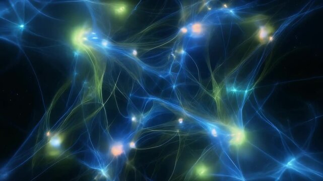 Abstract visualization of glowing neural network connections or synapses