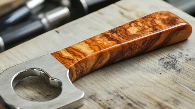 Handcrafted Bottle Opener with Polished Wood Handle and Metal Head