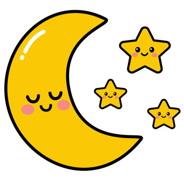 funny moon and stars cartoon 