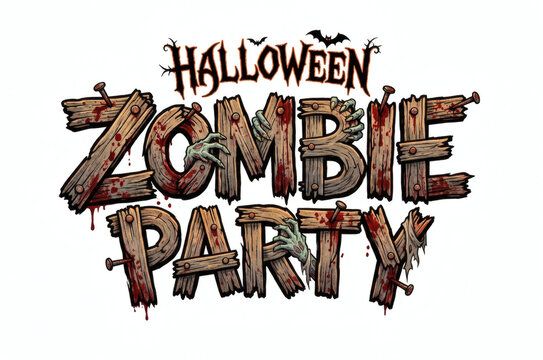 Halloween zombie party &ndash; Distressed wooden typography with bats and blood drips