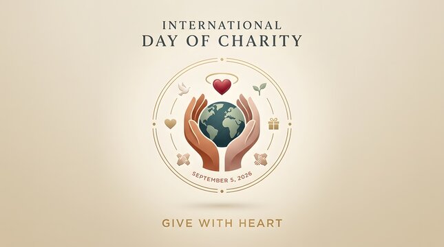 Charity concept illustration featuring hands cradling a globe and a heart