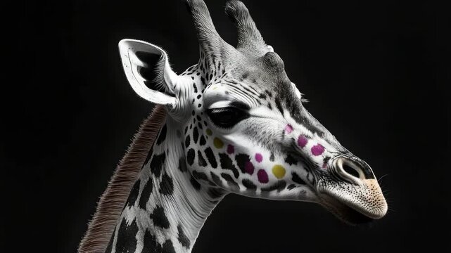 Artistic Giraffe Portrait with Colorful Polka Dots