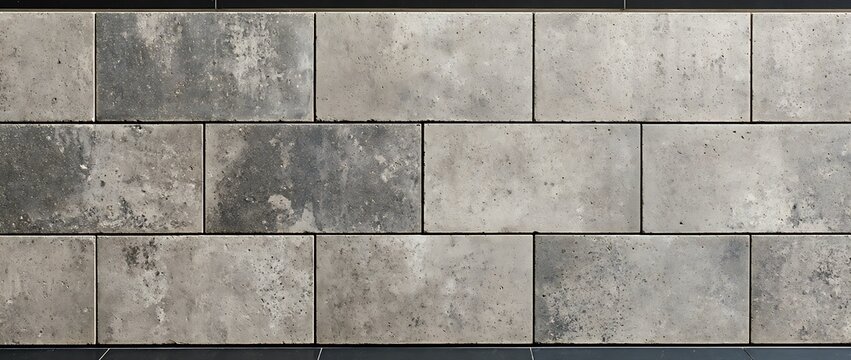 Industrial gray concrete tile texture, weathered cement block wall background, seamless architectural stone surface for interior design
