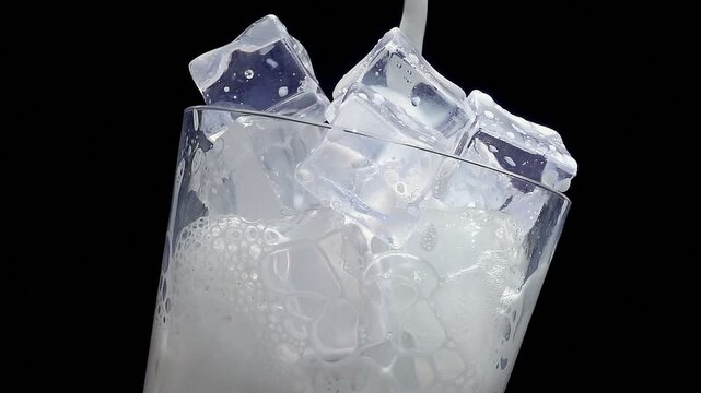 High-speed studio shot of fresh milk exploding and splashing out glass against a solid black background.