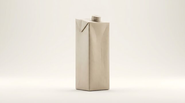 Blank beige paper carton for milk or juice drink with a small plastic cap. juice box mockup