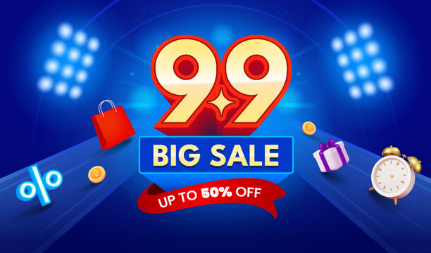 9.9 big sale promotion banner with 3d text template