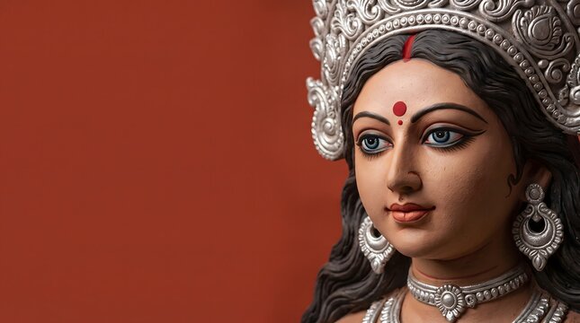 A captivating close up of goddess durga during the vibrant and culturally significant durga puja festival celebrations in india